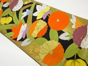 草花模様織出し全通袋帯